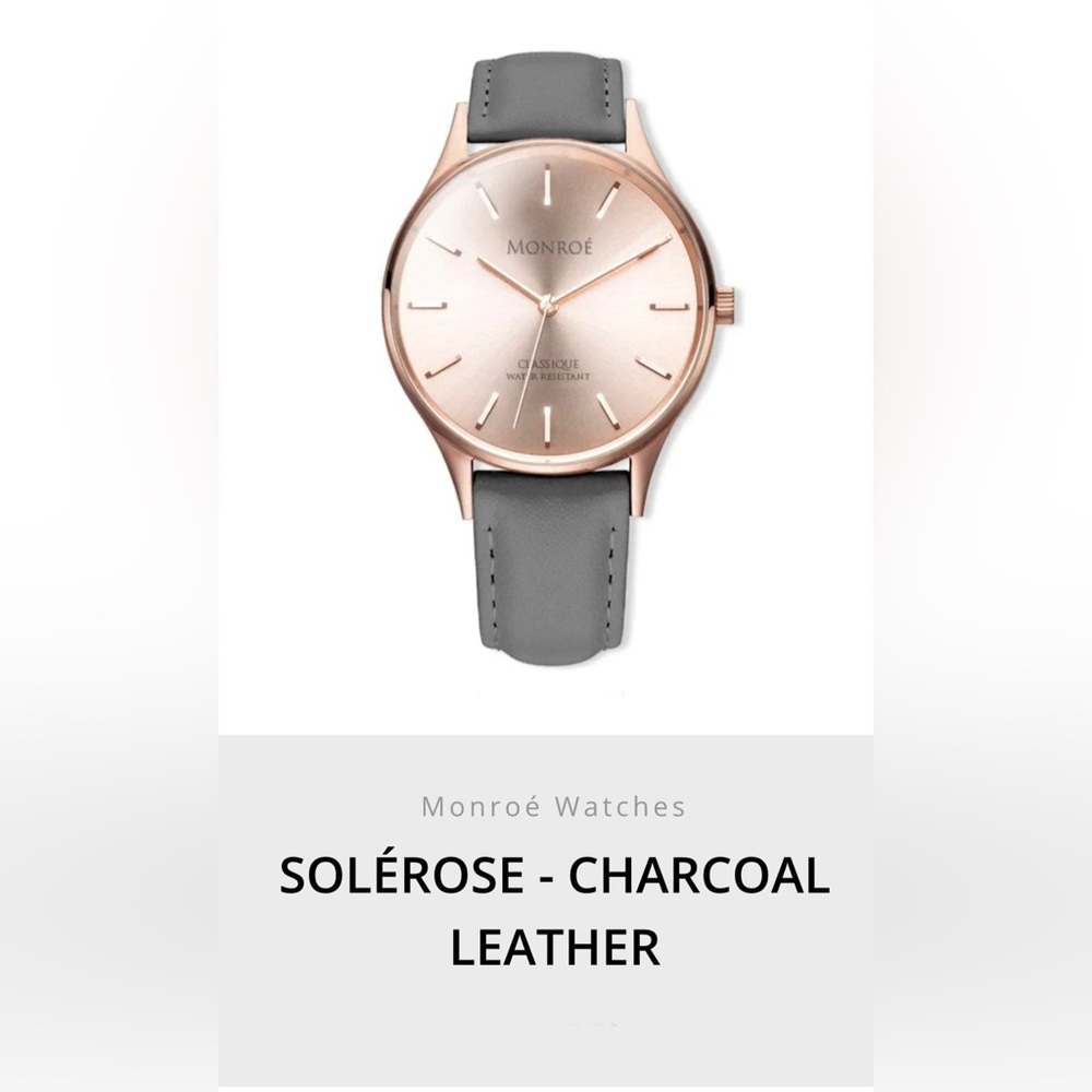 MONROÉ BY Maestro Gray Watch with Rose Gold Face and Gray Genuine Leather Band